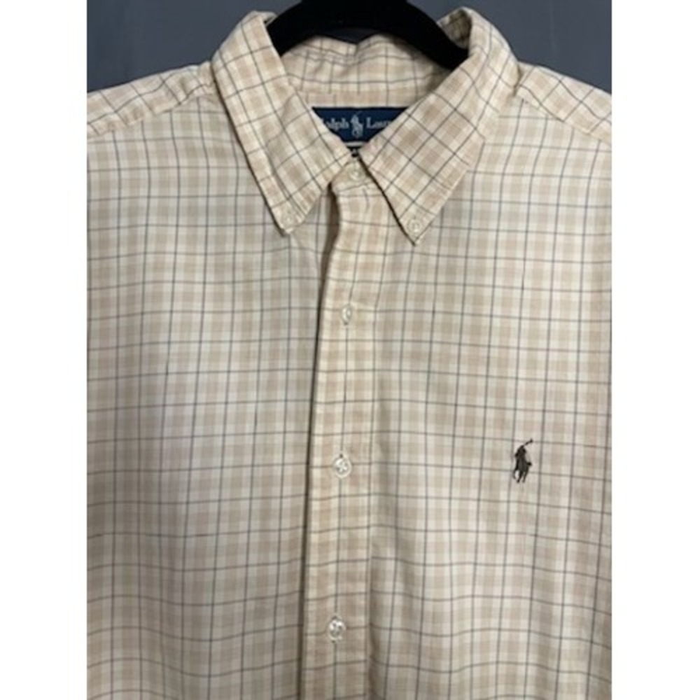 Quiet Luxury Ralph Lauren Plaid Button Down Shirt Tan Cream XL Classic Fit - Picture 5 of 10